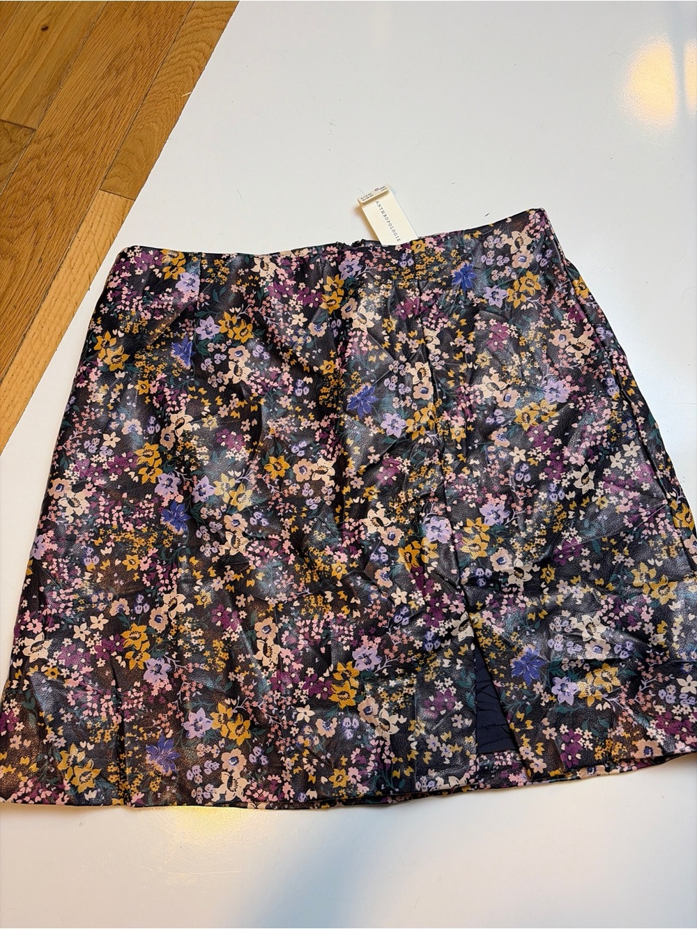 Maeve Anthropologie Gemma Floral Faux Leather Mini Skirt